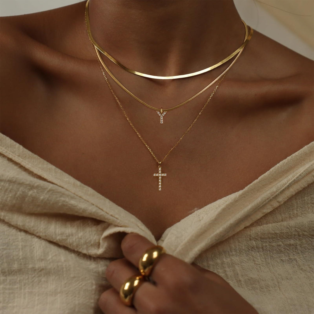 European and american cross-border cross pendant snake bone chain stacking wear necklace set personalized minimalist ins necklace jewelry