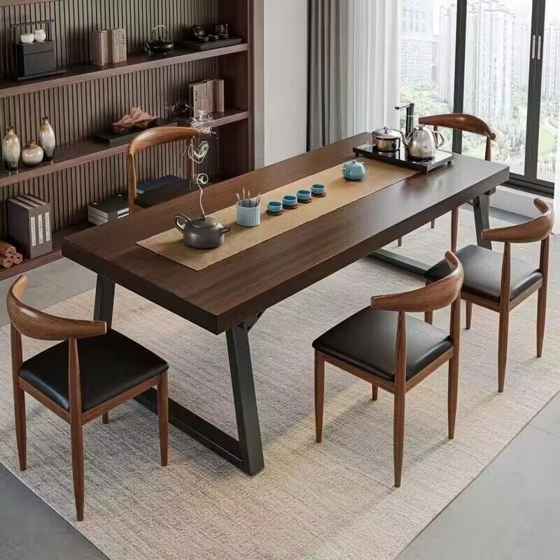Solid wood color tea table and chair combination, one table and five chairs, tea table, new chinoiserie negotiation office large board tea table, coffee table