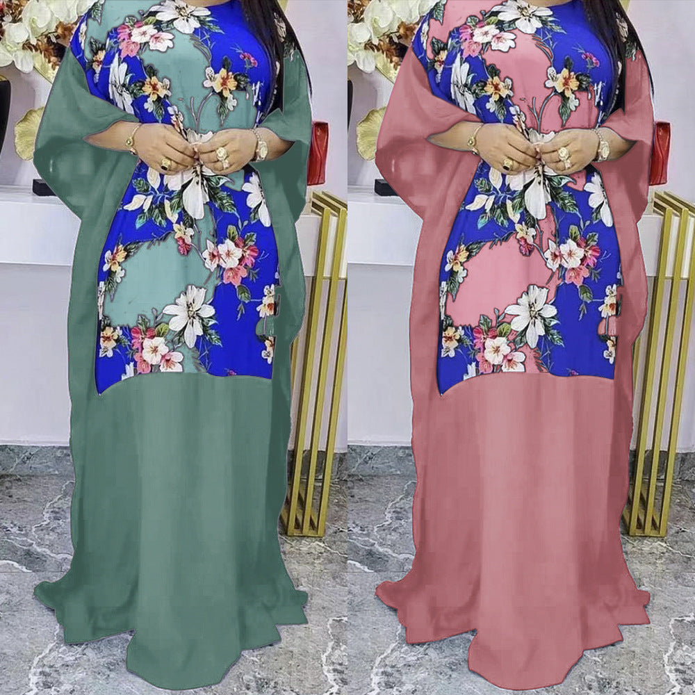 summer new arrivals: european and american style  print round neck maxi dress,  dress, african women's plus size clothing