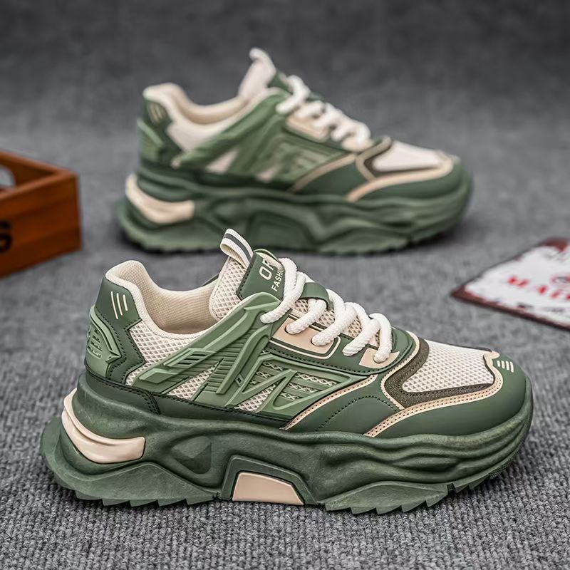 Men's 2025 new winter mesh breathable soft sole athletic casual shoes - youth height increasing chunky sole dad sneakers