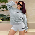 European and american cross-border women's fashion:  early summer new arrival - solid color long sleeve crew neck loose top and bodycon shorts two-piece set