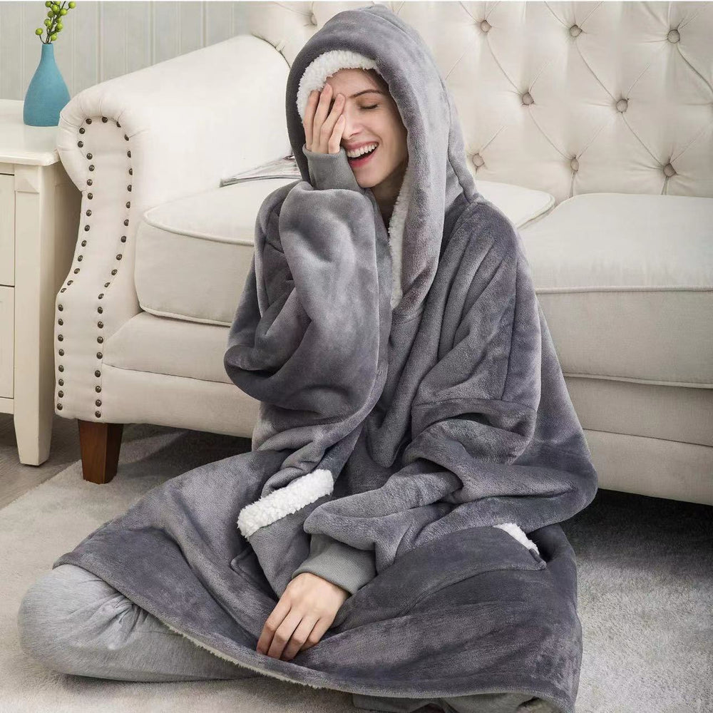 barcode pullover fleece pajamas heattech tv blanket outdoor cold-proof nightgown couple wear sweatshirt fleece heattech