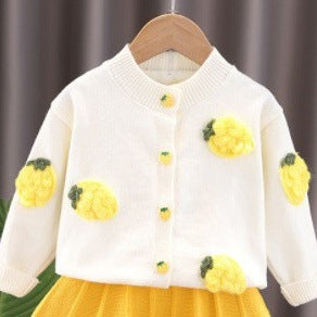 Kids' knitted sweater dress -  new girls' fruit & handmade flower set - baby fashion outfit top & skirt set