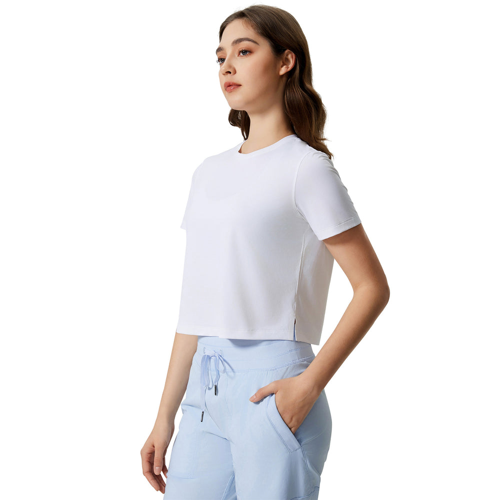 Summer crew neck yoga top - short, loose fit, quick-dry, women's lightweight & breathable activewear t-shirt d25016