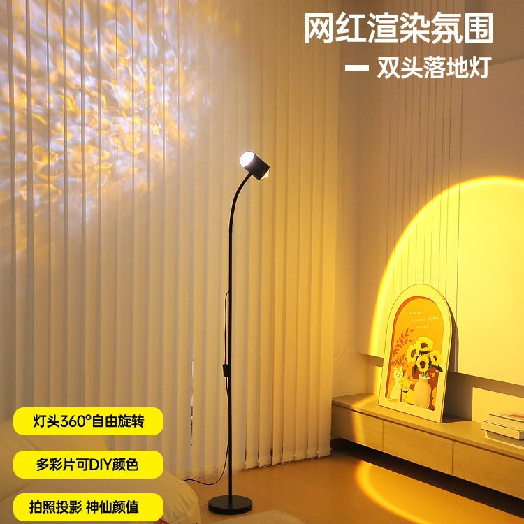 Water ripple ambient light Internet celebrity double head sunset lamp table lamp floor lamp living room live stream background sunset lamp