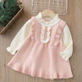 Girls' knit dress - new autumn/winter  collection - flutter sleeve faux two-piece knitted dress for baby girls