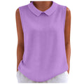 cross-border fashion summer new solid color women's casual waffle knit turn-down collar comfortable breathable tank top - in stock