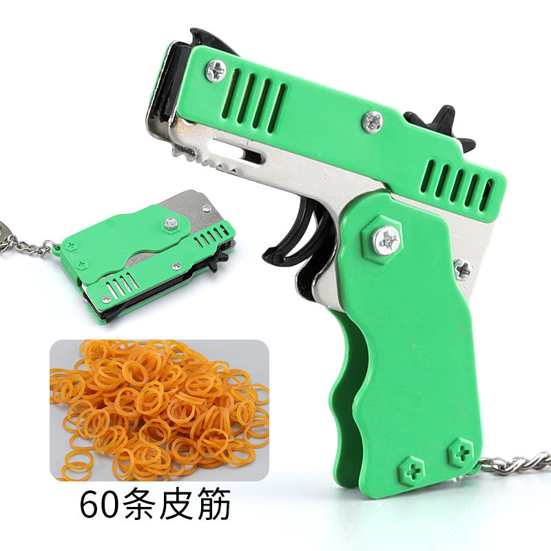 exclusive metal folding rubber band gun, rubber band shooting boy gift pendant, children's toy gun model