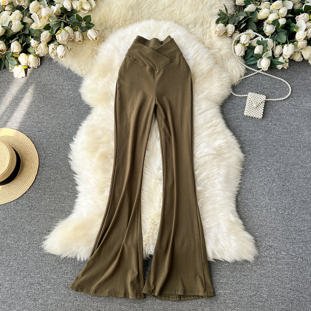 Popular ins wear casual pants for women niche style popular high waist silm micro flare pants sexy show figure yoga pants