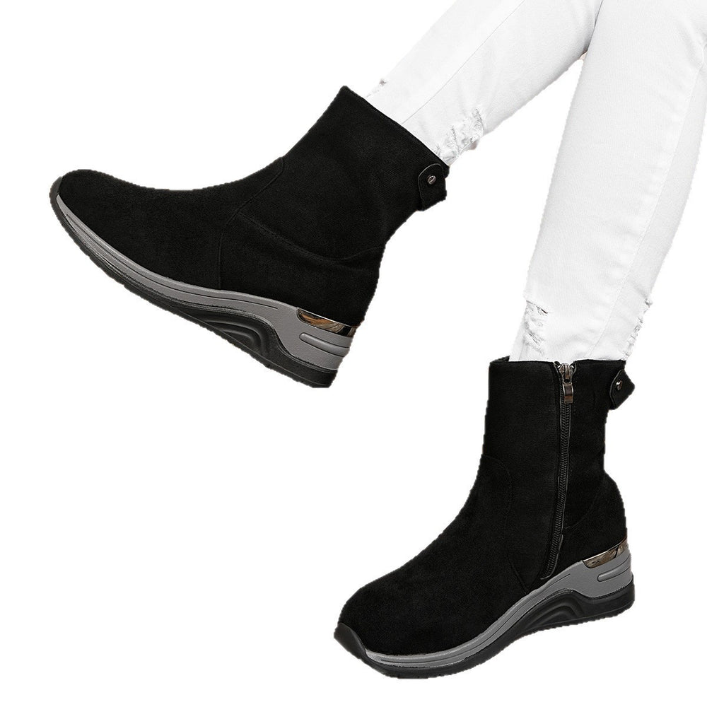 Women's suede wedge ankle boots -   autumn new collection - side zipper, slimming, chunky sole, plus size fashion boots - size 43