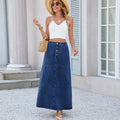 European and american cross-border e-commerce  new arrival elastic waist front button patchwork design versatile denim midi skirt for women