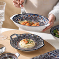 Creative bohemian style bowl and plate set - underglaze color home ceramic tableware - exotic double-handled plate