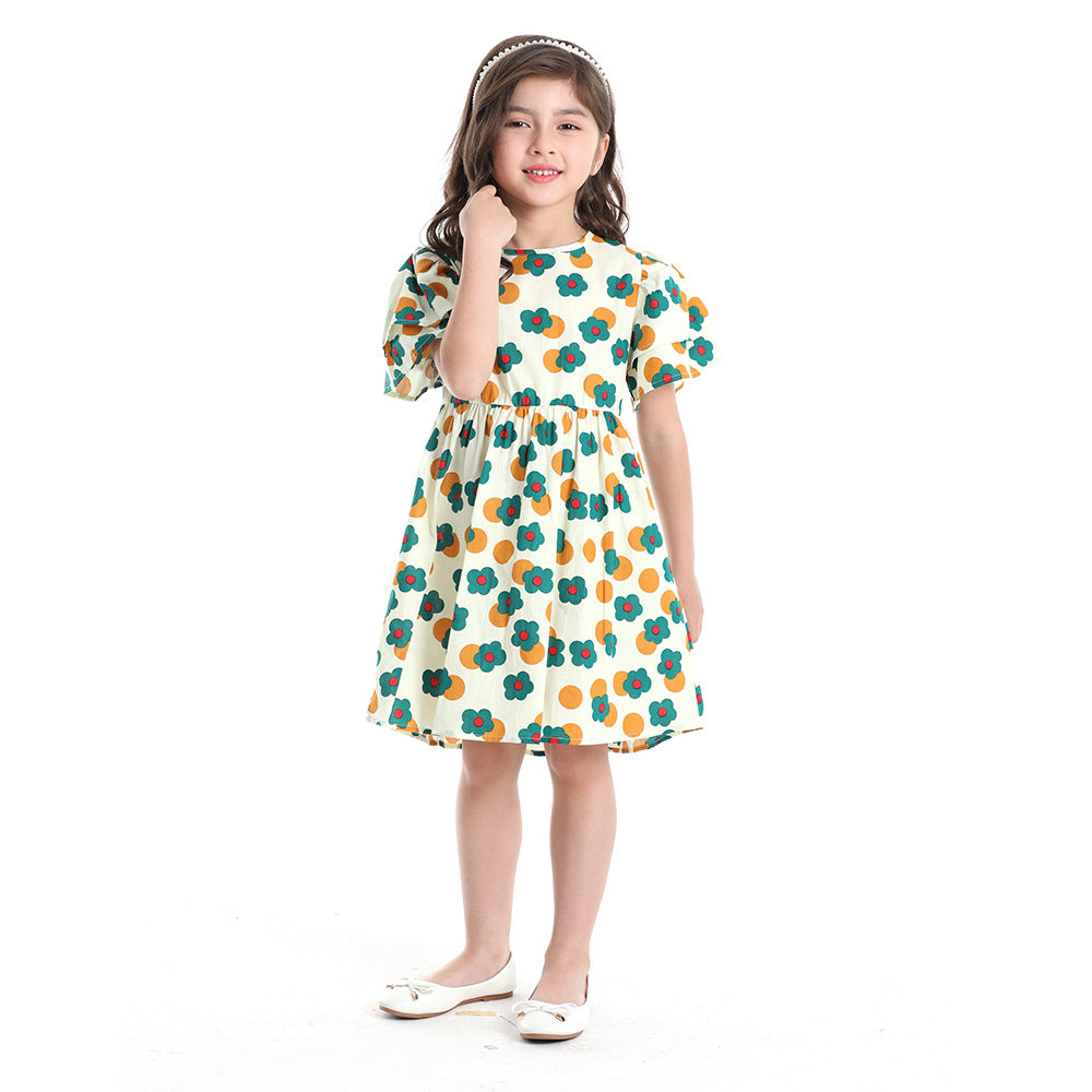 Korean style floral short-sleeve shirt set for kids - cotton casual outfit for boys and girls, matching family sets for siblings