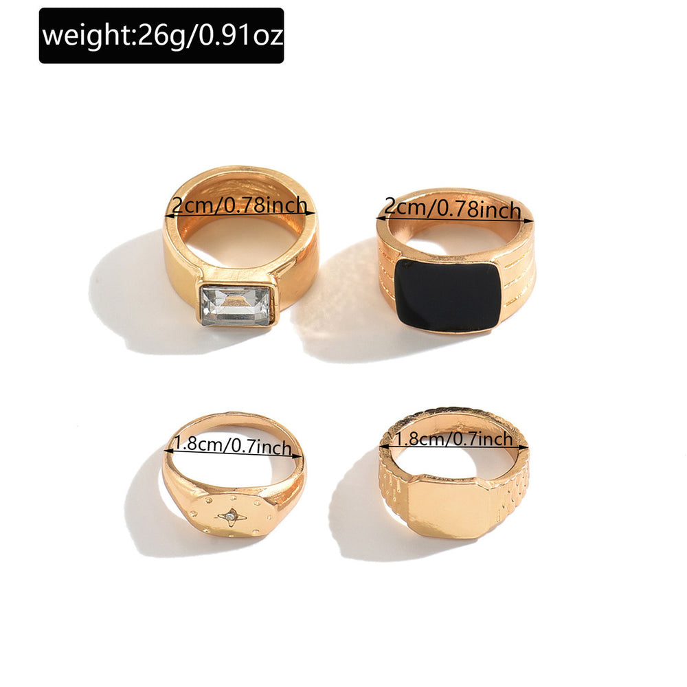 new arrival eight-pointed star diamond ring set for women niche stylecasual diamond-encrusted black oil-drip glossy metal ring