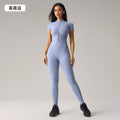 European and american nude feel zipper short sleeve yoga bodysuit - tummy control, butt lift, slimming workout leggings - dlt001