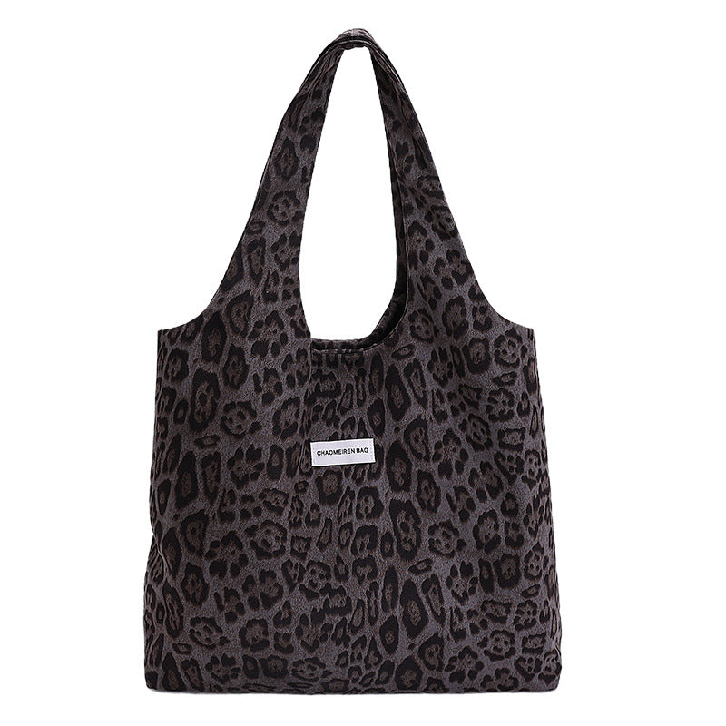 Fall and winterretro leopard print shoulder canvas bag large capacity tote bag niche styleeasiest for matchwork clothing bag college student class bag