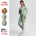 European and american new high-waisted tight-fitting pocket yoga outfit set - quick-dry brushed fabric, outdoor running fitness activewear three-piece set