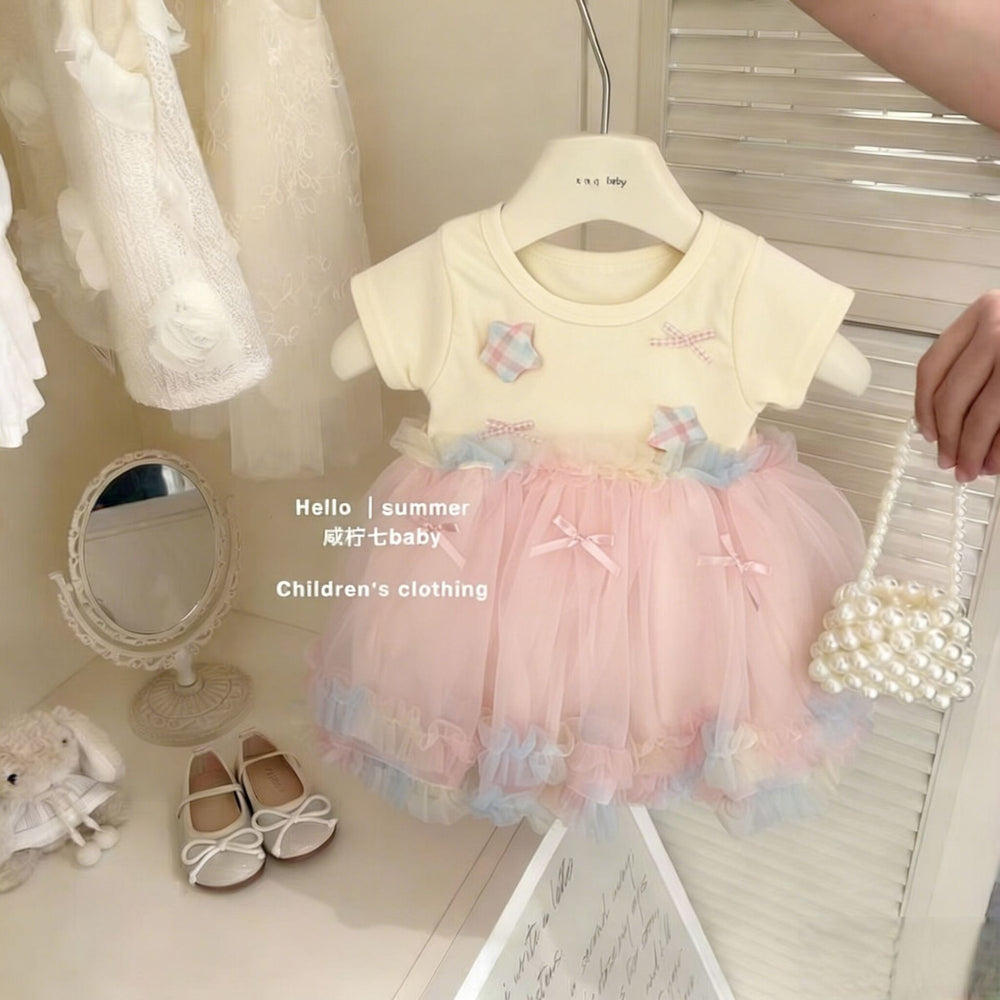 【dropshipping】girls' summer new plaid tank top dress, korean style baby doll princess dress for kids