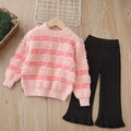 Girls' sweater two-piece set, thickened crew neck,  autumn/winter new collection, little girl's pullover knit sweater outfit