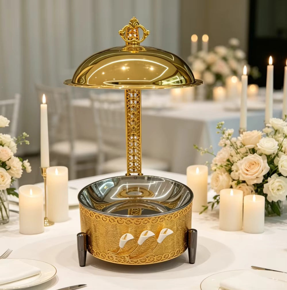 Wedding hotel stainless steel gold 8l fuel heater buffet catering insulation heater banquet catering hanging cover type