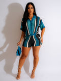 Amazon hot selling european and american women's clothing sexy women's cut out see-through contrast color lapel knitting shorts suit