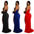 C6365 cross-border   fashion women's solid color rhinestone sequin sleeveless maxi dress
