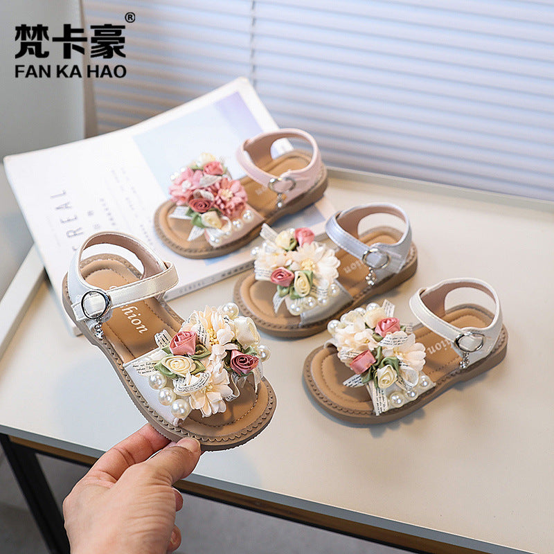 Vancahao girls' sandals -  summer new collection: stylish floral soft-soled kids' sandals, perfect beach shoes for little girls
