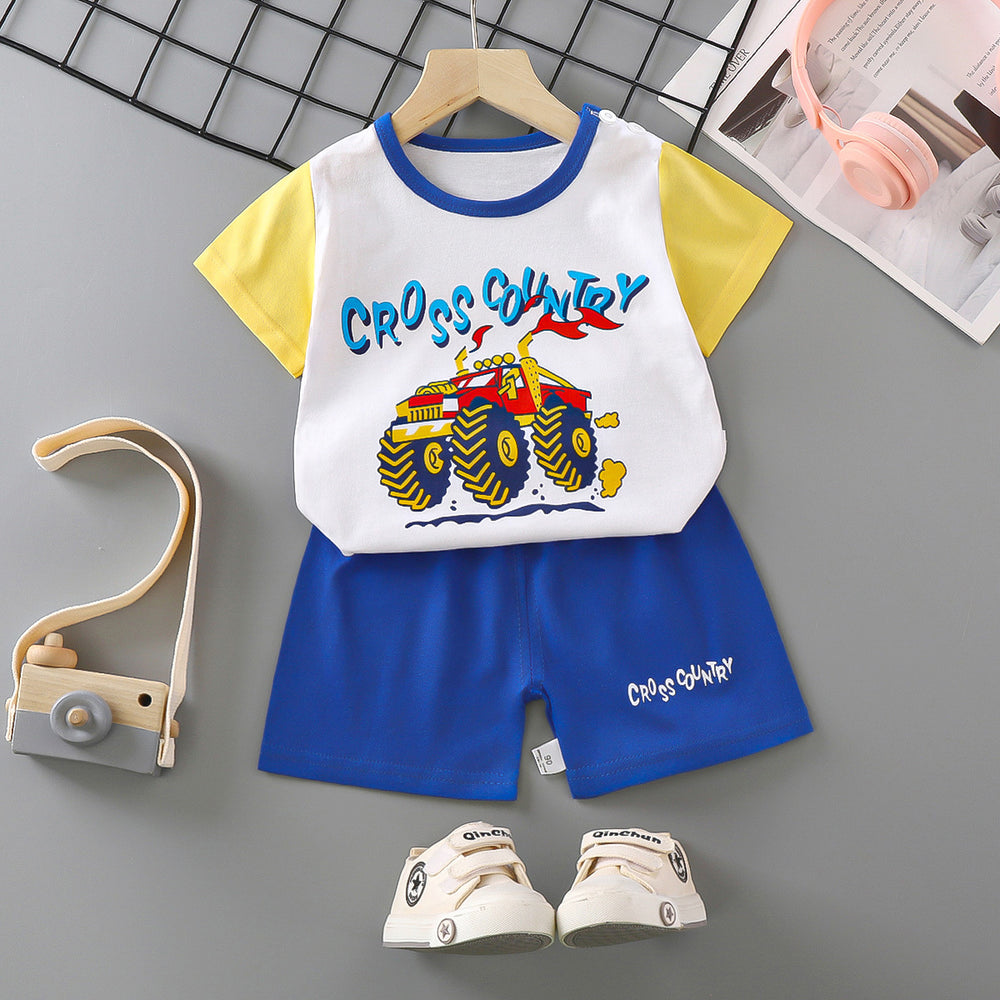 Kids' short-sleeve set: 100% cotton boys' t-shirt & baby summer outfit - girls' shorts, infant clothing, wholesale summer apparel
