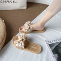Women's summer sandals & slippers 2024: new fashionable, versatile, trendy floral print, bow accent, vacation beach fairy shoes