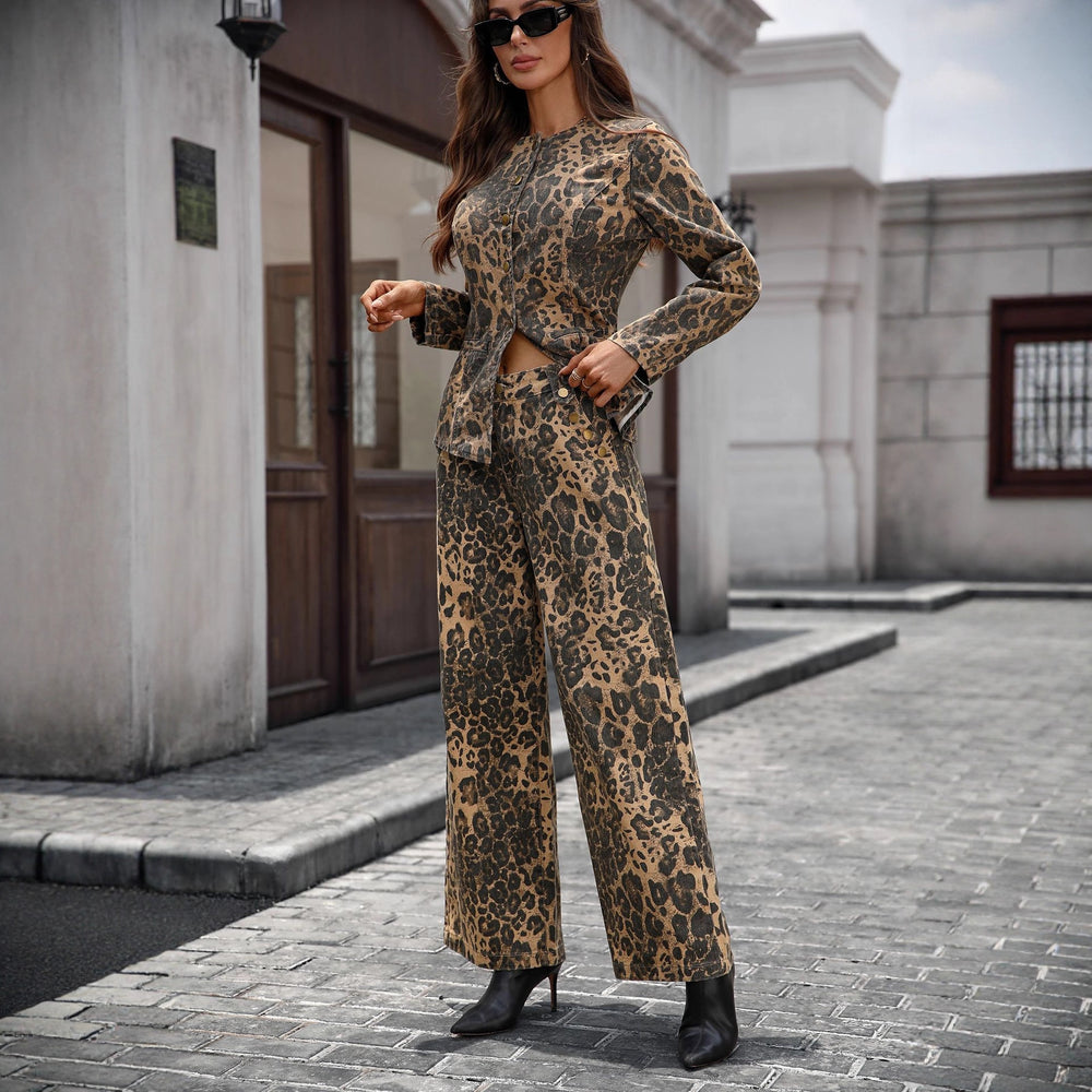 Fashion cross-border foreign trade  independent station new style washed new long-sleeved fashion casual denim pants suit
