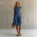 european and american cross-border summer casual fashion women's single-breasted sleeveless linen blazer and pants set