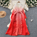 Fashion style loose strap mid-length miya pleated outwear women's fashionable gradient color fungus edge pleated dress