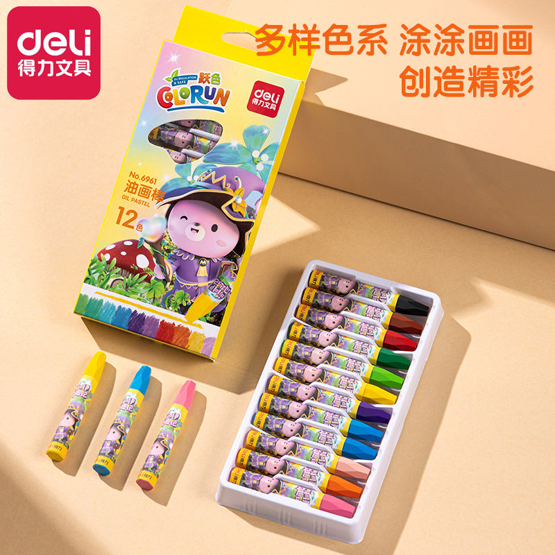 Deli 6961 oil painting stick 12-color children's crayon box gift art painting supplies student children's graffiti pen