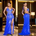 C7023 cross-border   independent station fashionfashion women's rhinestone v neck sleeveless dress long skirt