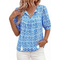 Bohemian chic short-sleeve shirt for women -  summer new arrival: tie-front v-neck printed loose-fit vacation top