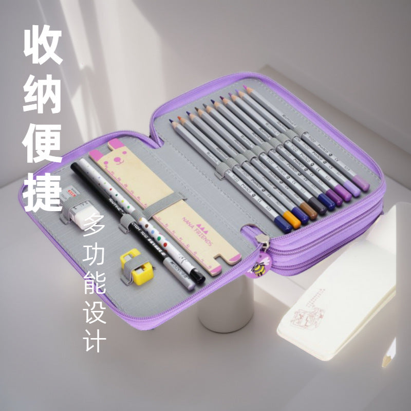 Cross-border large-capacity pencil case Art painting Pencil bag Student stationery storage bag 48 colors Three zippers Stationery box