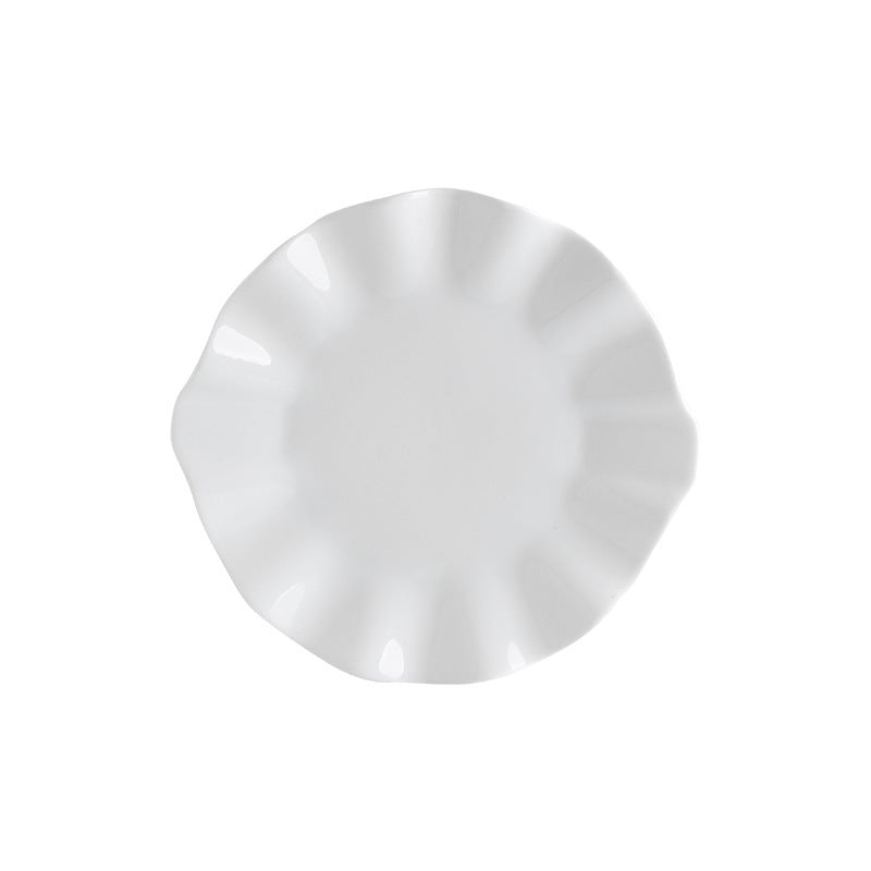 Minimalist pure white ceramic dinnerware set for home, restaurant, and hotel use - porcelain plates, creative plating, and dessert bowls