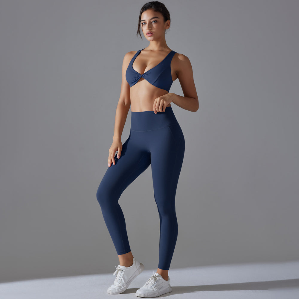 New solid color seamless underwear double-sided jacquard back sports yoga set - high elasticity, tight fit, fitness, and antibacterial yoga apparel