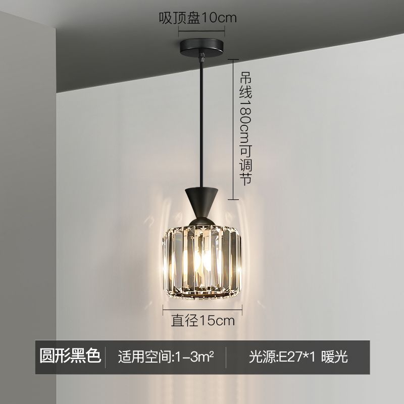 Modern minimalist bedroom bedside pendant light, simple bar counter entryway lighting, single-head suspension crystal chandelier