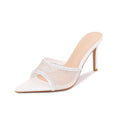 Wo huizhou mesh rhinestone slippers women's stiletto heel summer outdoor wear 2026 new european and american fashion pointed toe versatile