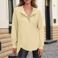 cross-border women's fashion casual solid color crew neck button-down long sleeve top hoodless sweatshirt