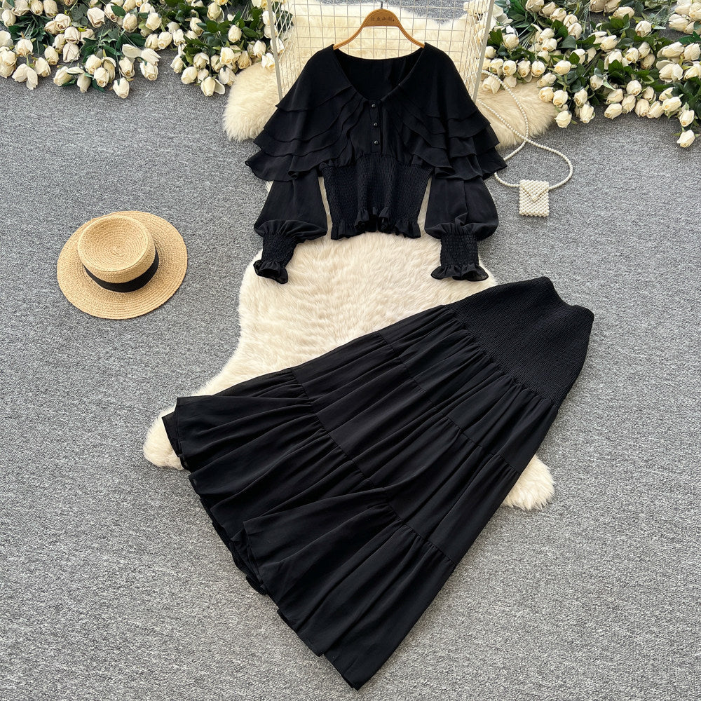Retro leopard print age-reducing two-piece set female autum silmslimming lookwork clothing style stylishcardiganpleated skirtsuit