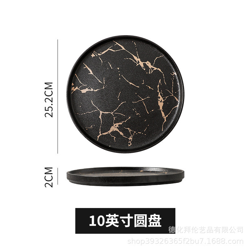 Steak plate marble ceramic western food plate hotel restaurant special plate steak plate with edge pizza plate wholesale