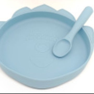 Cross-border silicone tableware set Rocket pattern Fun shape Grid plate Eating training Supplementary food Baby tableware