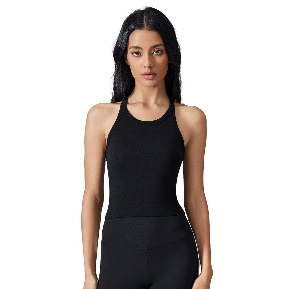 Short sleeveless yoga tops women's seamless all-in-one woven i-back moisture absorbent breathable fitness sports vest d25114