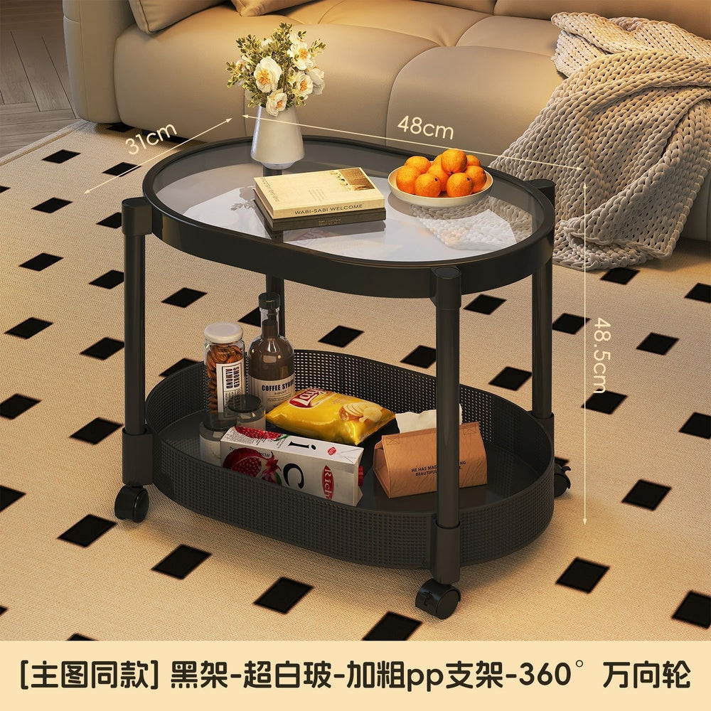 Small apartment mobile oval cream coffee table, sofa side table, small table, living room storage and snack cart