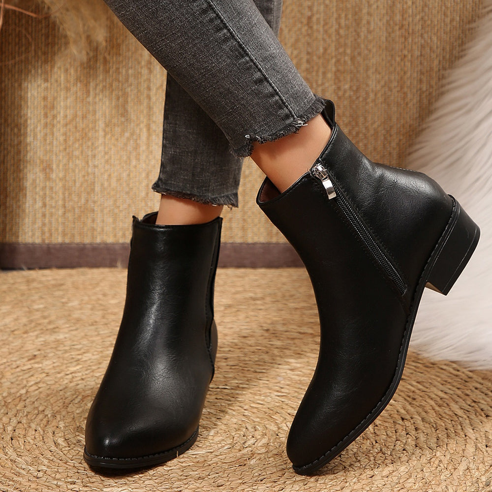 Exportplus size short boots for women fall and winternew arrival pointed toe side zipper cross-border fashionfashionboots women's leather boots