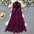 French chic bow-tie long sleeve ruffle hem dress - autumn slimming elegance