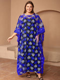 Plus size ethnic style lace embroidered batwing maxi dress african women's two-piece set - high quality