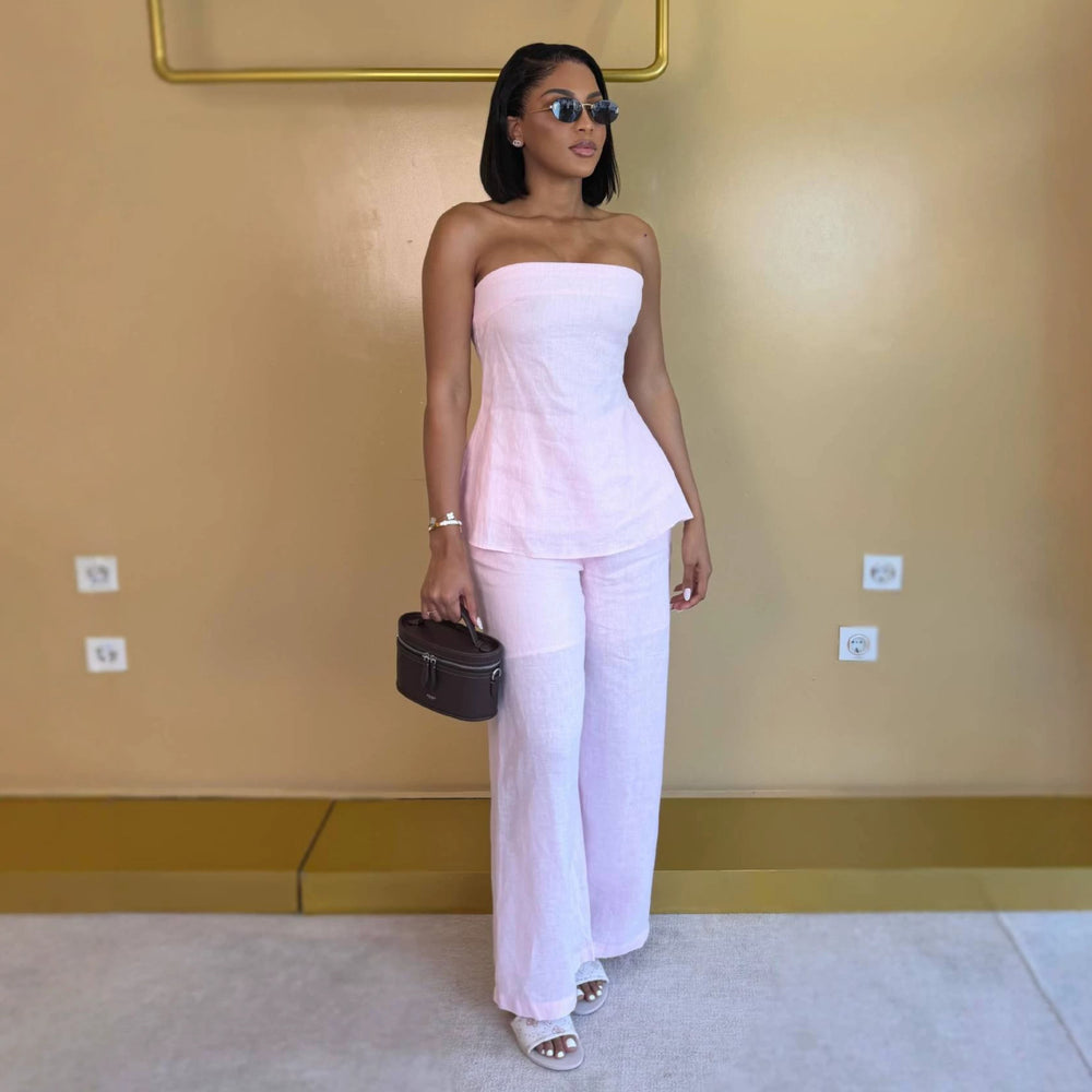 Fashion cross-border women's clothing  summer new fashiontube top sleeveless backless pleated tops high waistpantssuit